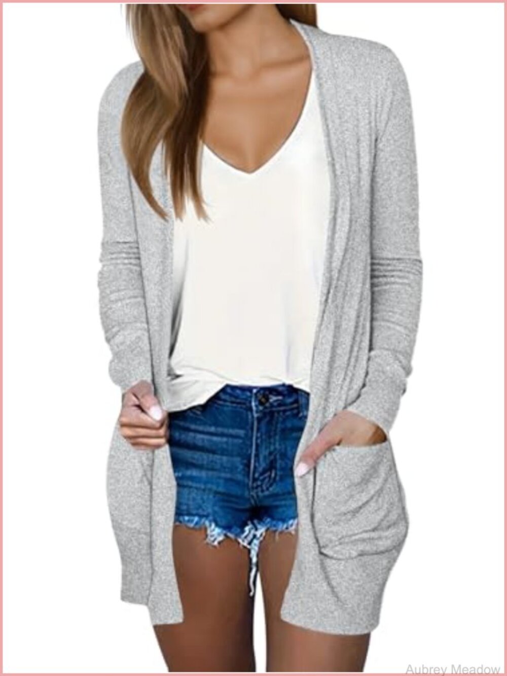 Lightweight Open Front Cardigan with Pockets Loose Fit Knit Sweater